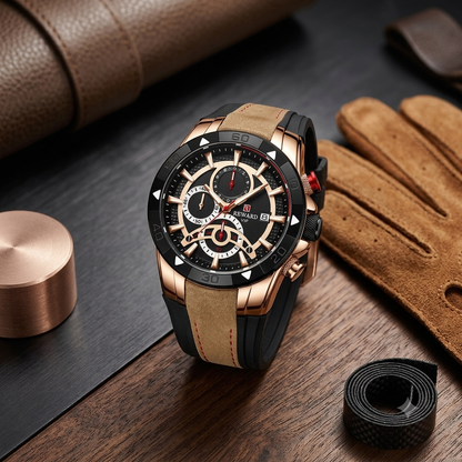 Luxury Black Gold Men's Quartz Watch with Premium Gift Box