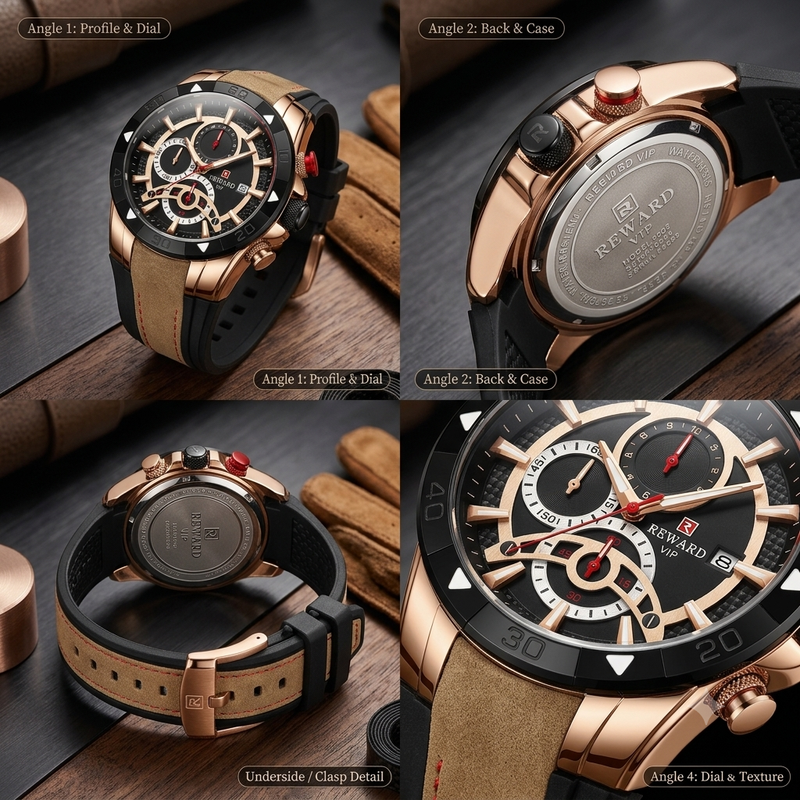 Luxury Black Gold Men's Quartz Watch with Premium Gift Box detail view