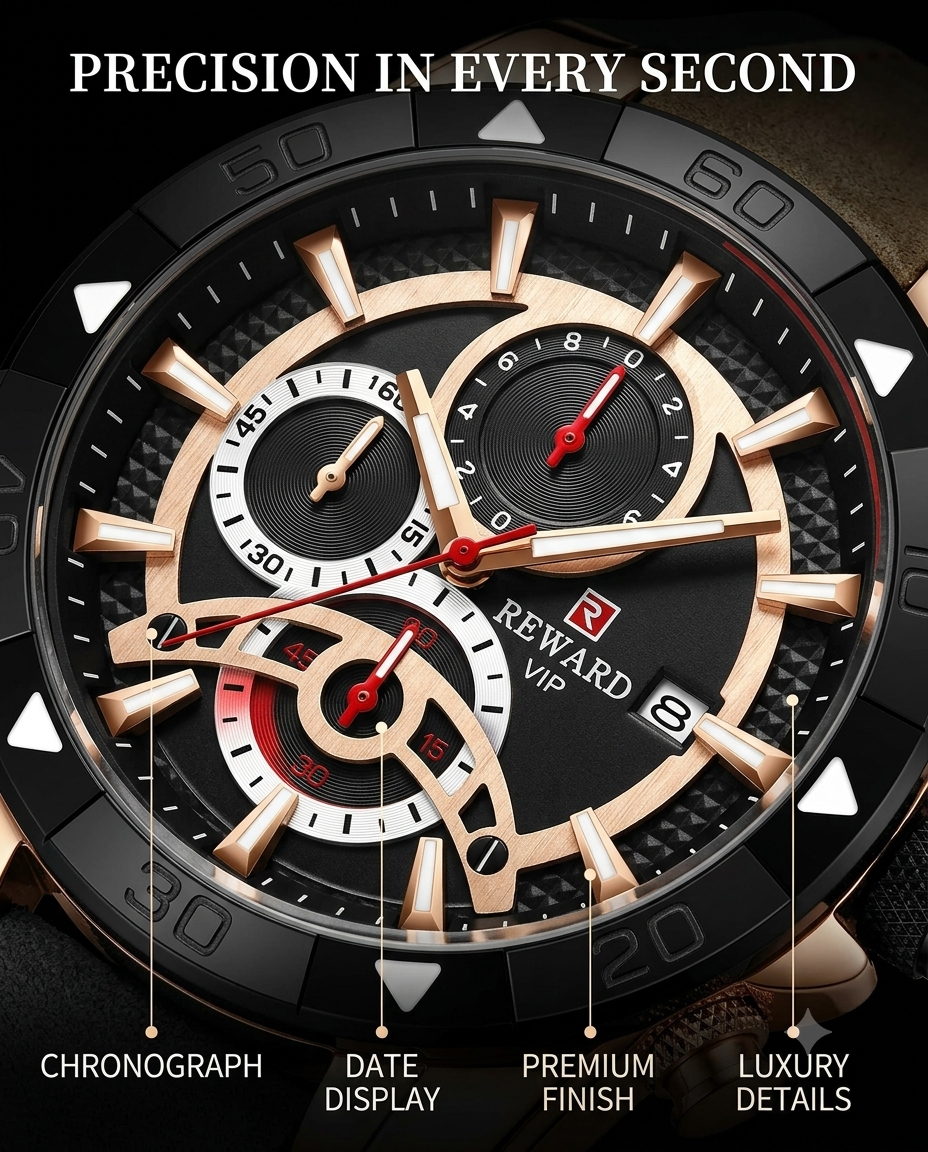 Luxury Black Gold Men's Quartz Watch with Premium Gift Box