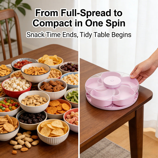 🎁Free Shipping！🍽️ Rotating 5-Compartment Snack Tray