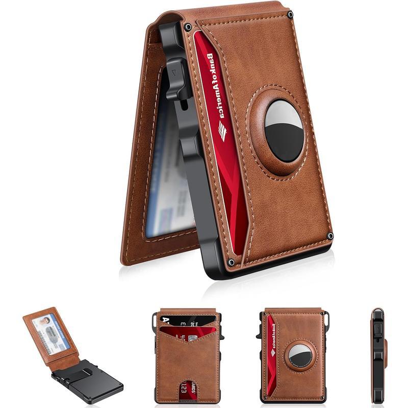 ✨Wallet for Men - with Pop Up Aluminum Case Money Clip Slim Leather Slots Credit Card Holder RFID Blocking Bifold Minimalist Wallet
