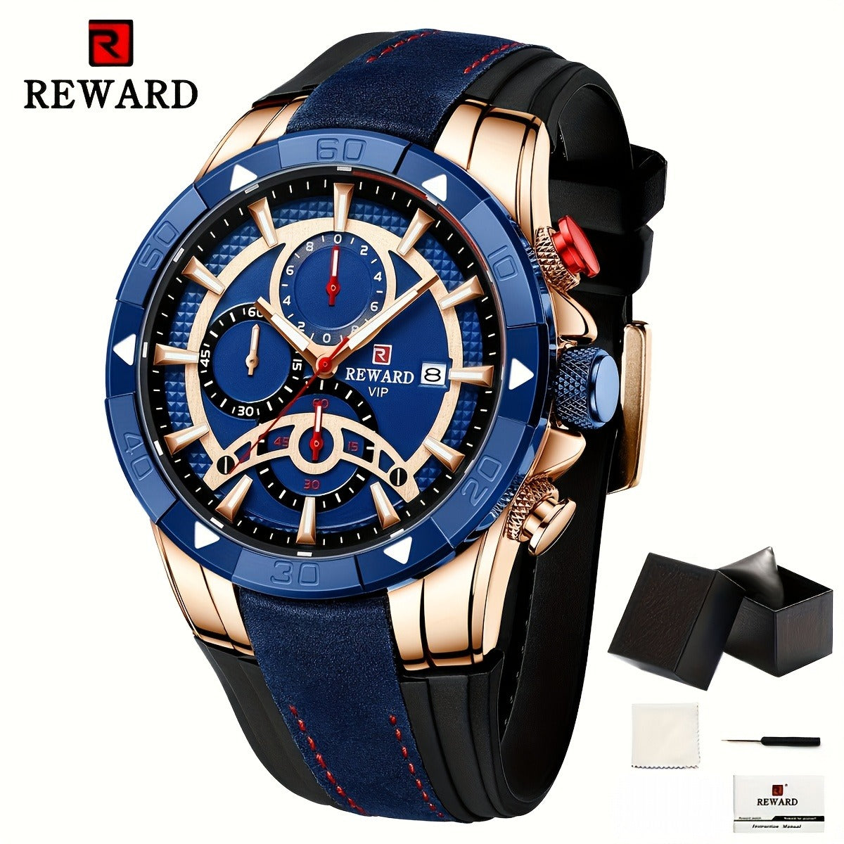 Luxury Blue Gold Men's Quartz Watch with Premium Gift Box
