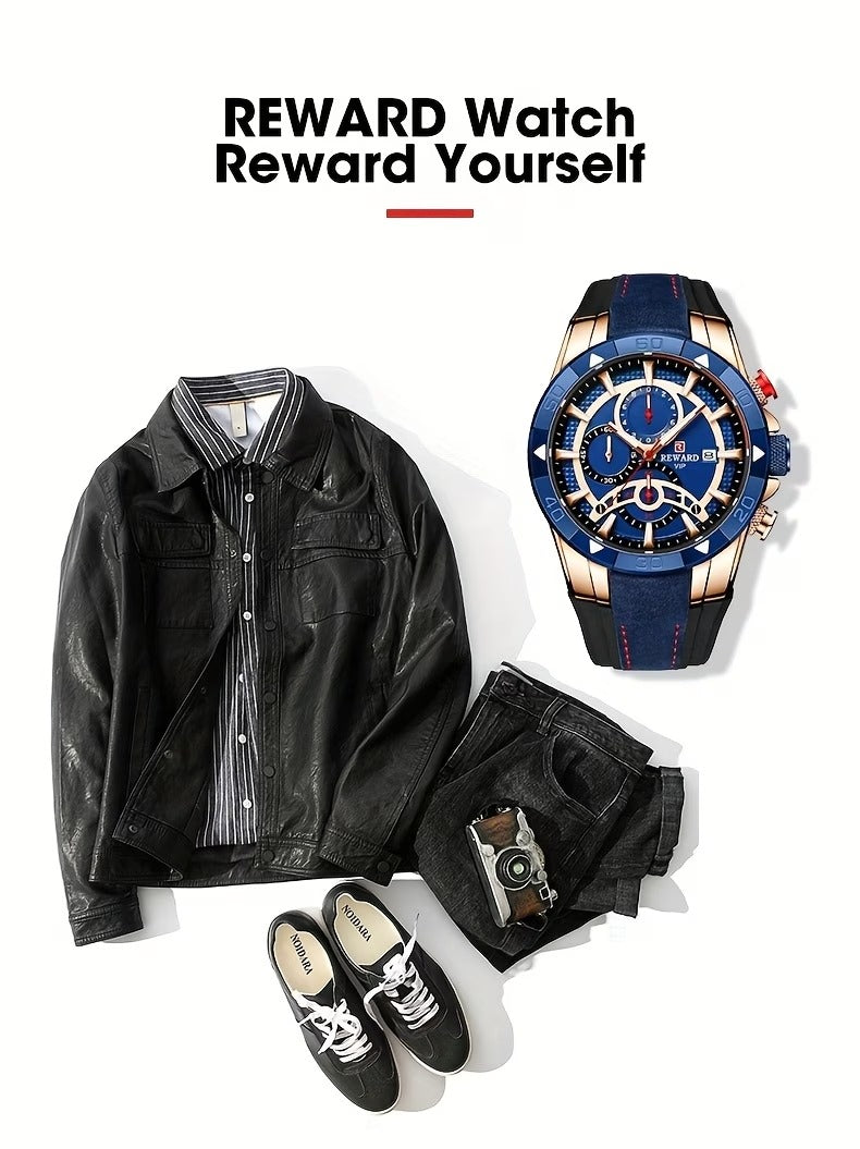 Luxury Blue Gold Men's Quartz Watch with Premium Gift Box