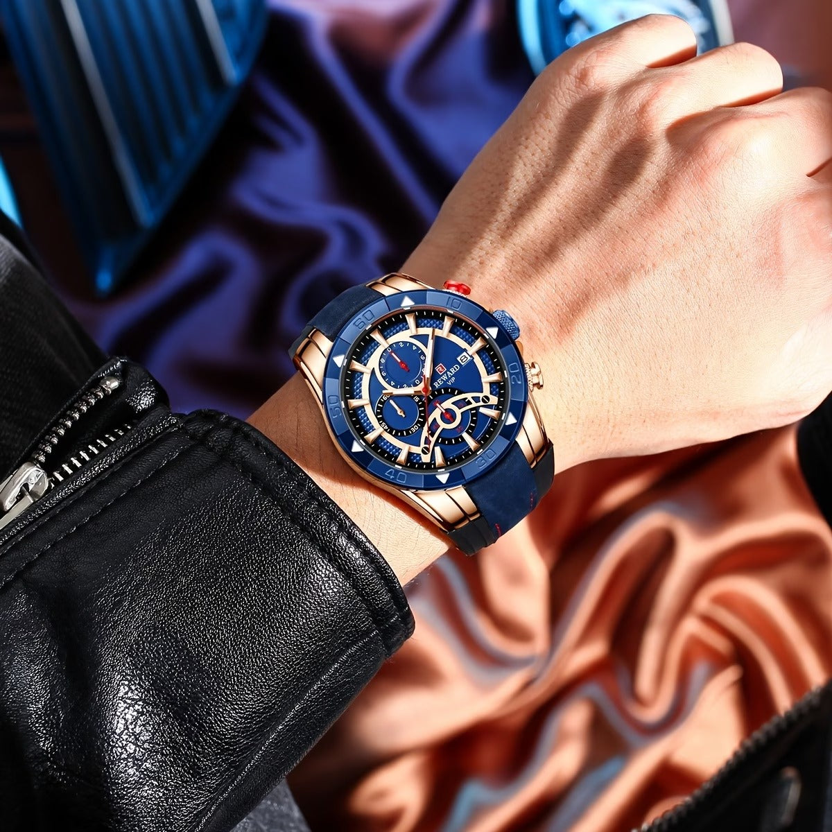 Luxury Blue Gold Men's Quartz Watch with Premium Gift Box