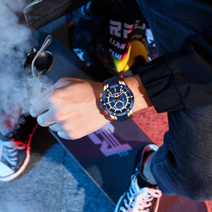 Luxury Blue Gold Men's Quartz Watch with Premium Gift Box