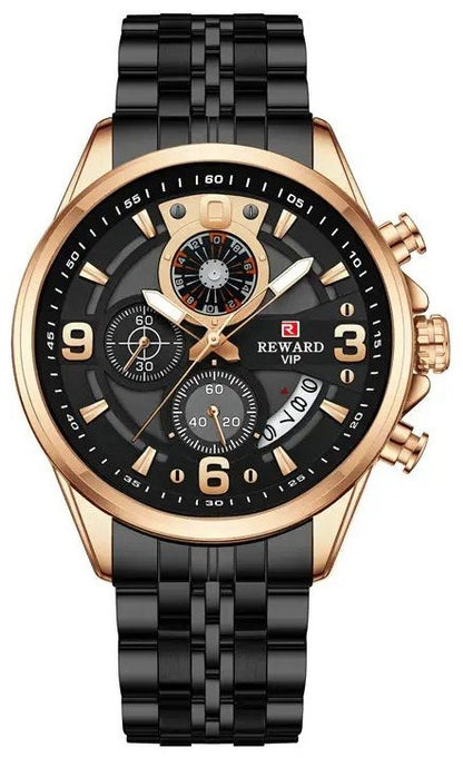 Luxury Gold Black Men's Chronograph Watch + Premium Gift Box